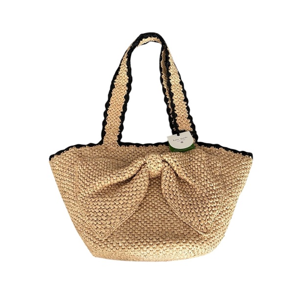 kate spade Handbags - KATE SPADE X TARGET Raffia Black Bow Tote Bag Beach Bag Woven NWT